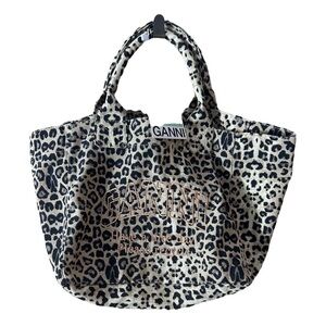 Ganni Black and Cream Leopard Tote